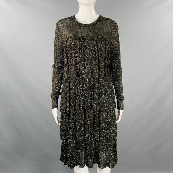 SCOTCH AND SODA Size S Starwatcher Black Gold Knit Ribbed Layered Dress - Picture 1 of 5